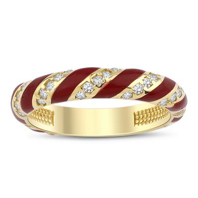 Altıntaç Altın Kırmızı Mineli Taşlı Çapraz Çizgili Yüzük YZ2459C