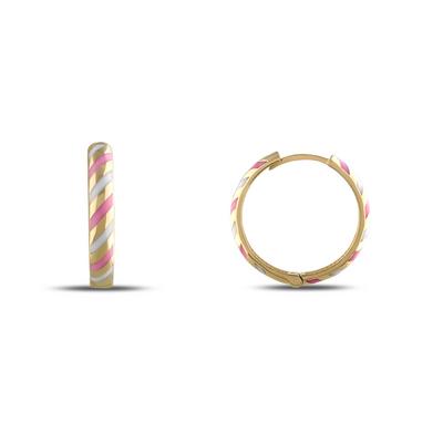 Altıntaç Altın Mineli Pembe-Beyaz Çizgili Küpe KP2602B