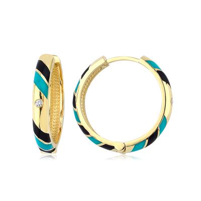 Altıntaç Altın Mineli Taşlı Mavi-Lacivert Çizgili Küpe KP2615B