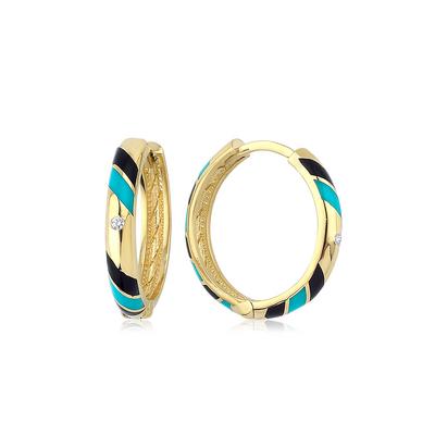 Altıntaç Altın Mineli Taşlı Mavi-Lacivert Çizgili Küpe KP2622C