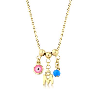 Altıntaç Altın Nazar Gözlü Harfli Kolye KL2455A