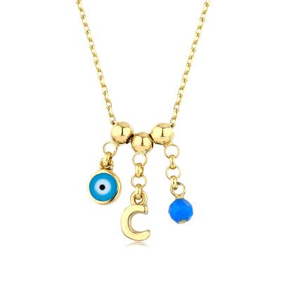 Altıntaç Altın Nazar Gözlü Harfli Kolye KL2455B